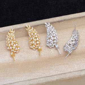 Support de boucles d'oreilles en argent S925 avec zircon vert et pompon, accessoire de bijouterie DIY pour perles, support vide 8-12mm, catégorie - Apprêts de bijouterie, modèle - Product Image 1