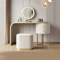 Coiffeuse moderne en bois de pin massif avec miroir éclairé Armoire de rangement cosmétique multifonction écologique pour chambre à coucher