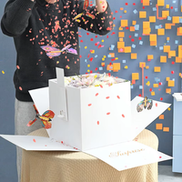 Caja Sorpresa Explosiva Blanca para Fiestas y Celebraciones, en Stock, Cajas de Regalo para Pasteles de Cumpleaños con Flores y Mariposas Voladoras