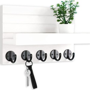 Wooden Key Holder Wall Mounted With <b>Shelf</b> Entryway Organizer Iron <b>Hooks</b> Storage Rack For Keys And Mail - Product Image 5