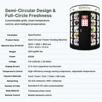 Distributeur automatique de fleurs semi-circulaire commercial intelligent avec écran tactile et paiement par carte