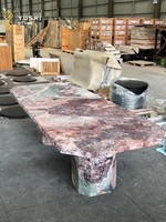 Table à manger YUSHI de luxe moderne en pierre rose quatre saisons, table en marbre naturel pour projets de design haut de gamme