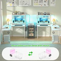 Nouveau bureau de jeu en MDF réversible en forme de L avec éclairage LED, support d'écran et meuble de rangement, idéal pour le bureau à domicile, facile à assembler