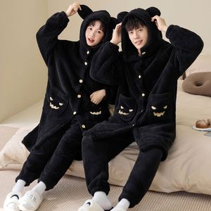 Conjunto <span class=keywords><strong>de</strong></span> Pijamas <span class=keywords><strong>de</strong></span> Franela Gruesa <span class=keywords><strong>de</strong></span> Coral para Parejas, Diseño <span class=keywords><strong>de</strong></span> Oso con Capucha, Térmico, Transpirable, Suave, Cintura Elástica Larga - Product Image 5