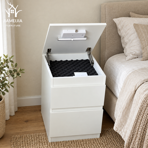 White Hidden Safe <strong>Nightstand</strong> With Electronic Lock and Hydraulic Lift Top 2 Drawer Factory Wholesale - Product Image 1