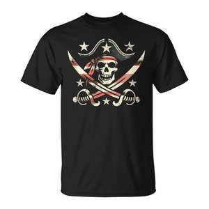 T-shirt graphique Drapeau Pirate Jolly Roger Noir Unisexe Adulte Col Rond Manches Courtes Activités Promotionnelles Sérigraphie - Product Image 2