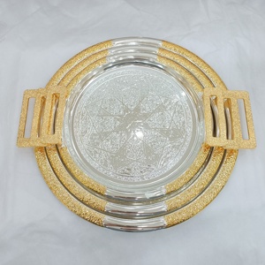 Bandeja Redonda <span class=keywords><strong>de</strong></span> <span class=keywords><strong>Metal</strong></span> <span class=keywords><strong>de</strong></span> Lujo Estilo Árabe Personalizada, Juego <span class=keywords><strong>de</strong></span> 3 Bandejas <span class=keywords><strong>de</strong></span> Servir <span class=keywords><strong>de</strong></span> Hierro con Asas - Product Image 5