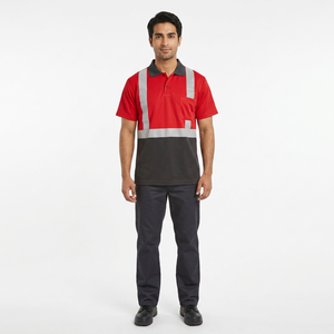 Chemise de sécurité à manches courtes en coton 100% tricoté, respirante et réfléchissante, noir sur fond vert - Product Image 1