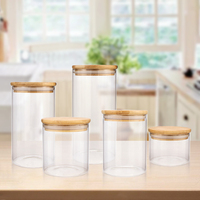 Bocal en verre hermétique écologique de 10oz avec couvercle en bambou bocal de cuisine stockage des épices en grains de café thé conteneur d'emballage alimentaire en bambou