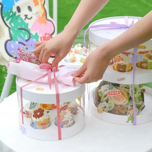 Tùy chỉnh sang trọng Vòng rõ ràng cửa sổ xi lanh cupcake hộp hoa trắng hộp bánh - Product Image 4