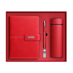 Vente en gros de coffrets cadeaux de cahiers de notes en cuir d'entreprise avec bouteille boîte cadeau de carnet de notes A5 de luxe personnalisable avec stylo et USB
