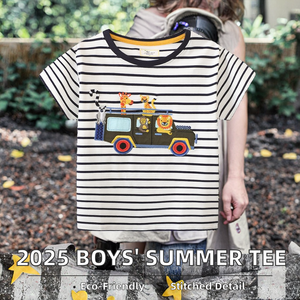 2025 nouveau Design décontracté é<span class=keywords><strong>t</strong></span>é <span class=keywords><strong>T</strong></span>-<span class=keywords><strong>Shirt</strong></span> pour garçons 100% coton Patchwork brodé rayé pour enfants nouveau décontracté garçon é<span class=keywords><strong>t</strong></span>é - Product Image 2