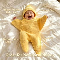 Ensemble de photographie pour nouveau-né en coton fait main, écoresponsable, au crochet, motif étoile de mer, avec capuche, cadeau de baby shower, vente en gros