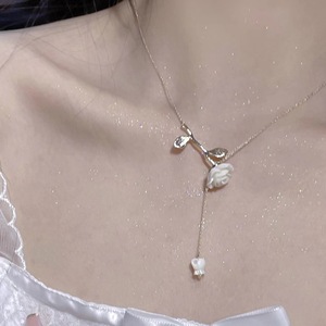 Collana da donna con rosa rosa squisita retrò francese stile puro desiderio - Product Image 1