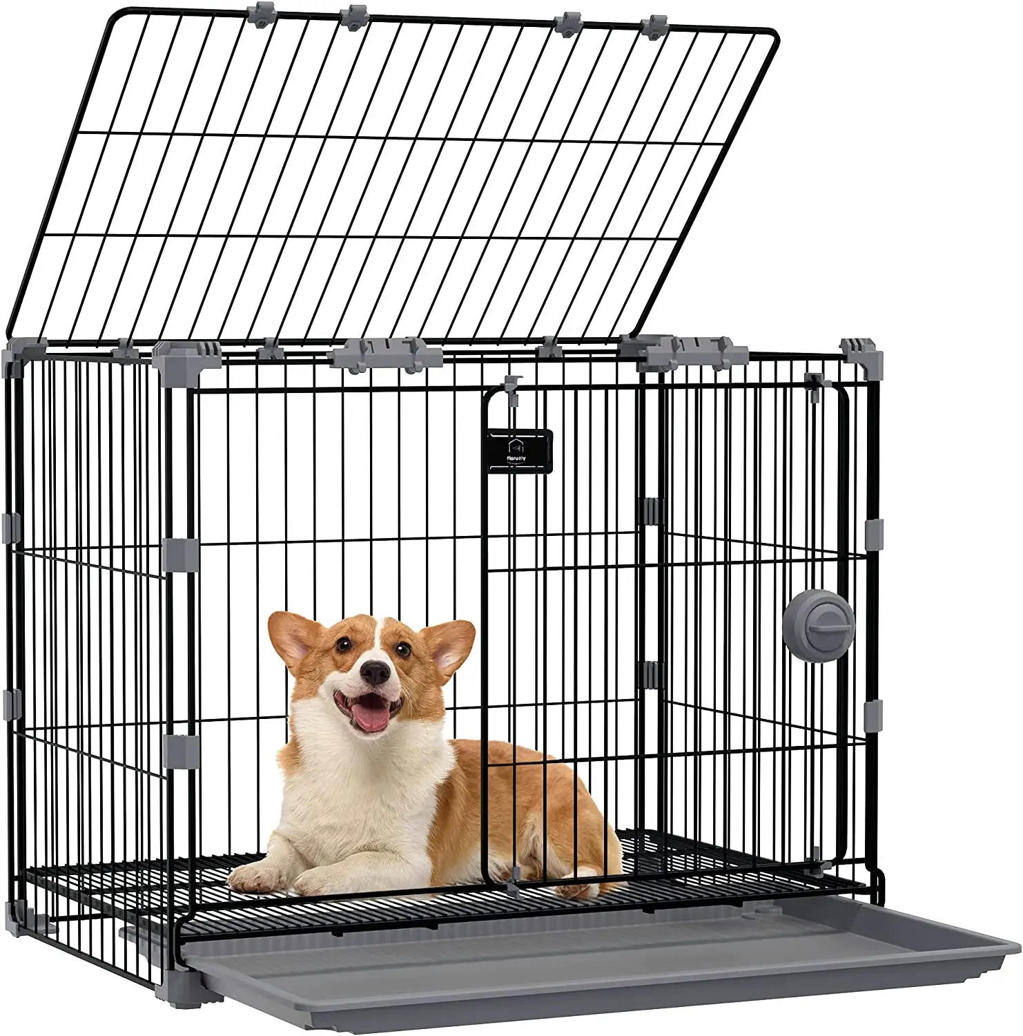 Dog Crate Easy to Assemble Medium Dog Kennel Dog Playpen with Double Door and Drawer Leak-Proof Tray Multiple Stackable