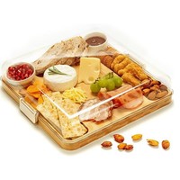 Bamboe vierkante blikken schaal met transparant acryl deksel, multi-compartimenten opbergbak voor huishoudelijk gebruik, feestjes, taart, fruit, snacks.