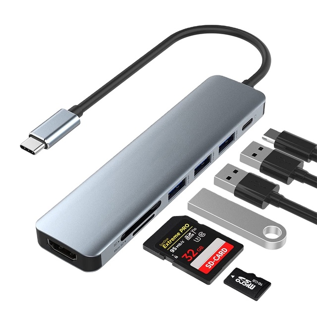 7 Port High Speed USB-C Hub 2.0 with 4K 60Hz/30Hz Support 100W PD Charging USB 3.0 Ports for Laptop