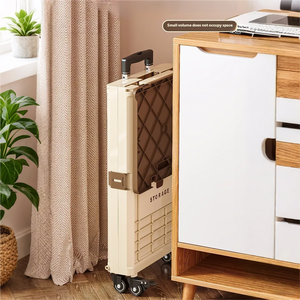 다기능 휴대용 접이식 PP 플라스틱 수납 박스 카트 바퀴 달린 캠핑 트롤리 등산용 바퀴 금속 막대 스탠딩형 - Product Image 4