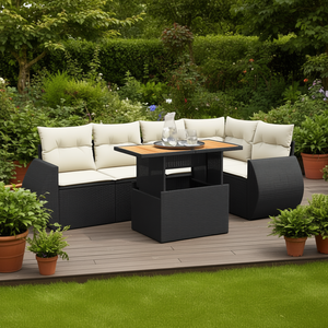 Set Divano Modulare da Esterno in Rattan PE Nero, Arredamento da Giardino 6 Posti, Design Contemporaneo Resistente alle Intemperie - Product Image 2