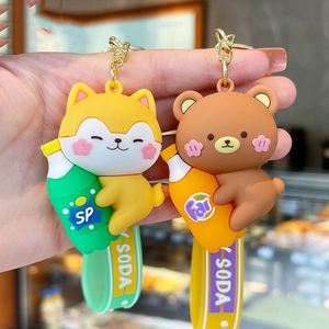 2024 New 3D PVC Rubber Animals <b>Key</b> <b>Chain</b> Keyring Creative Cute Cartoon Bear Rabbit with Drink Keychain - Product Image 2