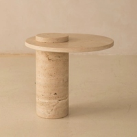 Table d'appoint de salon en travertin de style designer, table d'angle ronde de luxe pour hôtel et villa, mobilier