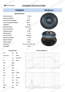 Haut-parleur de milieu de gamme 10 pouces VJ10MB600 OEM ODM 800W, haut-parleur de milieu de gamme à haut SPL, audio professionnel pour l'audio automobile et le sonorisation - Product Image 6