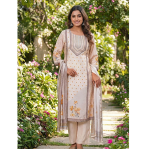 Ensemble Kurta, pantalon et dupatta en coton à imprimé floral jaune doux, séchage rapide, sans plis, vêtements ethniques pour femmes, décontracté et festif - Product Image 1