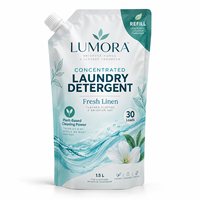 Sachet de recharge de lessive 1,5 L imprimé sur mesure avec bec verseur, emballage refermable à fermeture éclair pour produits d'entretien ménager