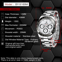 BENYAR jam tangan konograf pria, arloji olahraga tahan air Stainless Steel Quartz 2024
