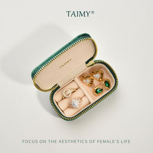 Taimy Boîte à bijoux de voyage Boîte à bijoux en velours pour voyage Emballage de bijoux portable Mini boîte à bijoux de rangement personnalisée - Product Image 2