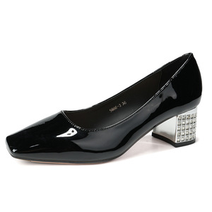 5688-3 Square Toe <b>Block</b> Heel Pumps With Rhinestones Formal Women's Shoes Medium Heel Solid Color Pu Lining <b>Rubber</b> Outsole - Product Image 4