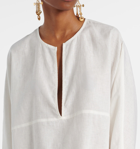 Chemises Blouses <span class=keywords><strong>en</strong></span> <span class=keywords><strong>Lin</strong></span> et Coton Blanc à Manches Longues Décontractées de Haute Qualité <span class=keywords><strong>pour</strong></span> Femmes Personnalisées - Product Image 3