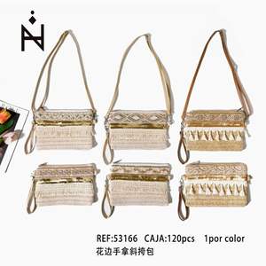 Sac à main orné de dentelle, sac bandoulière 20x18cm, beige, tissage de paille naturelle, sac d'été pour femme - Product Image 2