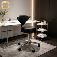 Tabouret ergonomique à roulettes pour technicien, base cinq étoiles chromée robuste, siège confortable pour technicien ongulaire, esthéticienne et coiffeur