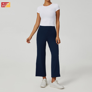 Nuevos pantalones de yoga de cintura alta y pierna recta estilo Cross Border para mujer, de color sólido, elásticos en cuatro direcciones, conjunto deportivo para fitness. - Product Image 3