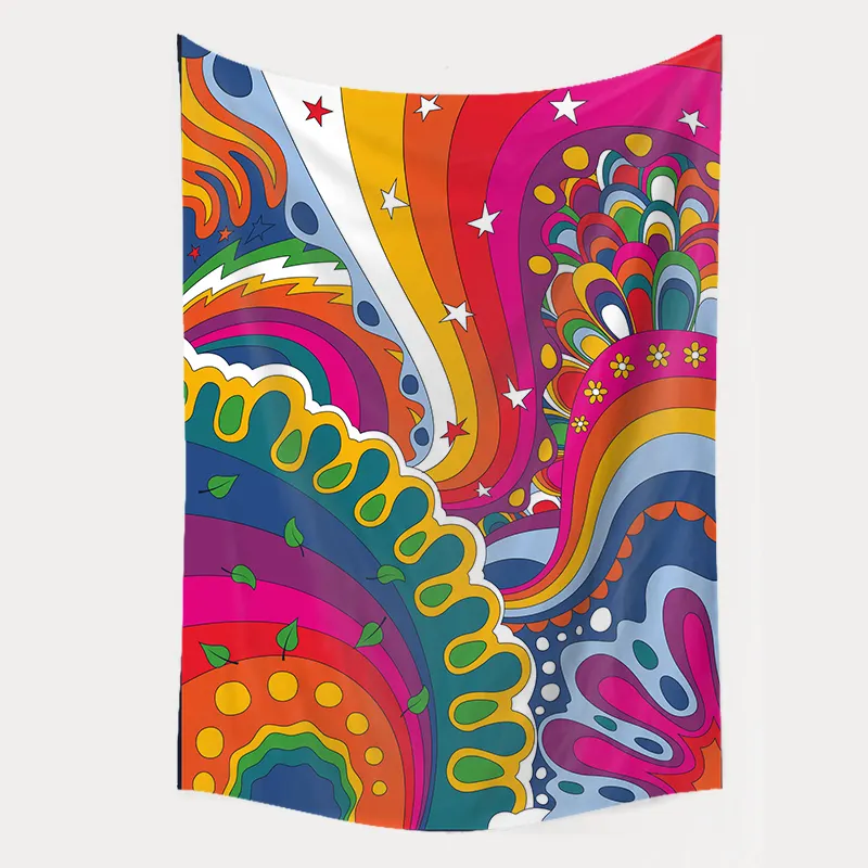 Wholesale custom logo abstract flower mushroom print tapestry tapestry wall decoration room white psychedelic pattern tapestry