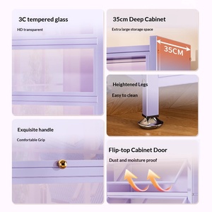 Estantería Moderna de Acero Morado con Puerta de Vidrio Templado, Armario de Almacenamiento Antipolvo de Autoensamblaje - Product Image 4