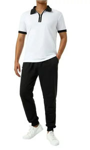 Camiseta de color de contraste de semi-cremallera Polo de manga corta con cremallera de poliéster de verano - Product Image 3