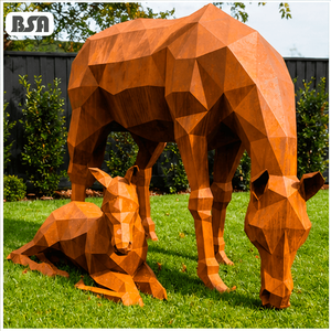 Escultura de Metal de Caballo Potro de Acero Corten Geométrico Moderno de Tamaño Real BSA, Arte Metálico para Paisajes y Instalaciones en Patios de Villas - Product Image 1