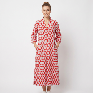 Vestido Midi Moderno y Ecológico para Mujer, Lavable, Cuello en V, Manga Larga, Ajustado, Elegante, Estampado Floral, Botones, Volantes, Tejido de Algodón - Product Image 1