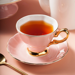 Assiette en céramique de style anglais Vaisselle décorative Service de vaisselle rose et blanc avec bordure dorée Vente en gros Ensembles de vaisselle - Product Image 5