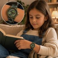 Montre à quartz unisexe avec bracelet tressé vert olive à chiffres arabes analogiques camouflage – Vente en gros