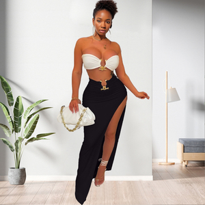 Sexy Strapless Cover Chest Irregular Slit Skirt Women's 2 Piece Set Fashion - Product Image 3