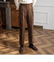 Pantalon Homme Printemps-Automne MCP052 Italien Napolitain Taille Haute Coupe Droite Décontracté, Vintage Anglais, Pantalon Habillé