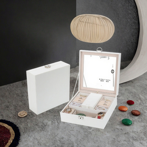 Simple Leather Square Jewelry <b>Box</b> with Transparent Glass Lid Velvet Lining Home Earring & Ring Storage <b>Large</b> Capacity Dust-proof - Product Image 3