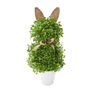 इनडोर होम सजावटी के लिए 17.25 इंच मिनी कृत्रिम टोपरी बोनसाई ट्री बॉक्सवुड खरगोश पशु आकार के पौधे