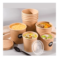 Bols en papier kraft jetables de 12 oz, 16 oz, 26 oz avec couvercle en plastique, couvercle en papier imprimé sur mesure, résistants à la graisse et à l'eau, pour salades, soupes, etc.