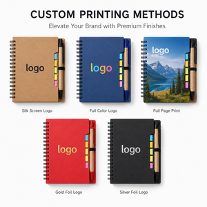 Carnet en carton personnalisé avec logo pour bureau et salle de classe, avec stylo inclus, bloc-notes adhésifs multicolores promotionnels, carnet à spirale avec stylo - Product Image 2