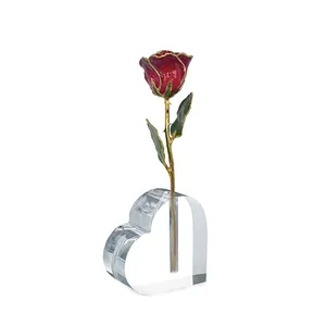 OEM Custom Wedding Birthday Home Office Decoration Modern Clear Tube vaso di fiori acrilici a forma di cuore per fiori secchi di rosa