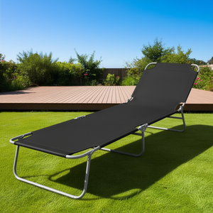 Tumbona de aluminio negra plegable de 74.4 pulgadas de largo, mueble de exterior de diseño minimalista - Product Image 2